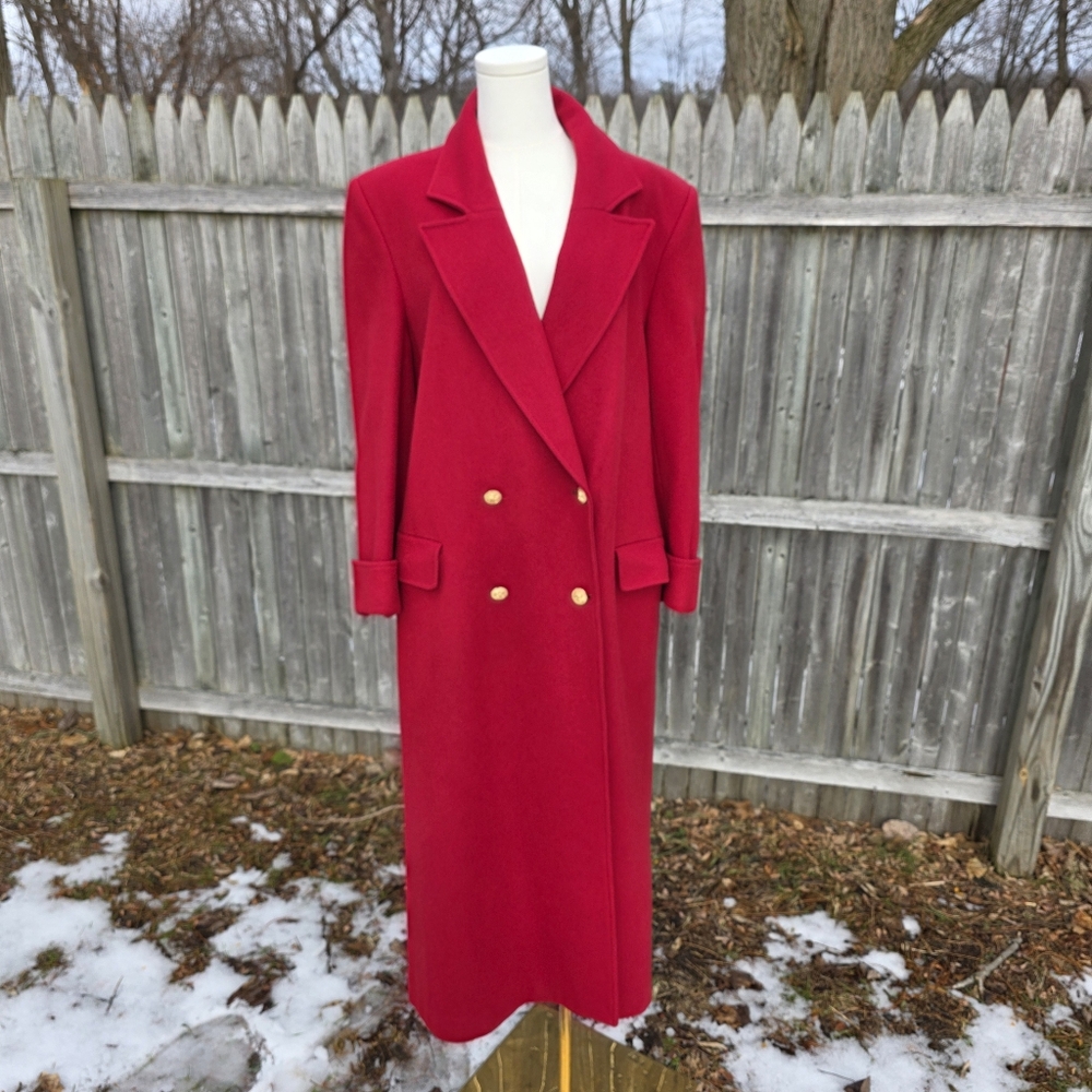 Vintage Long Red 100% Wool Coat Double-Breasted Utilitarian Corpcore Medium - Picture 7 of 16